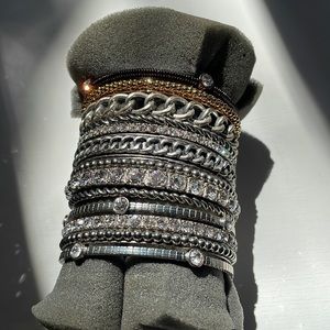 Bangles RJ Graziano Megwatts Set of 13- 11 silvertone and 2 goldtone. Size S